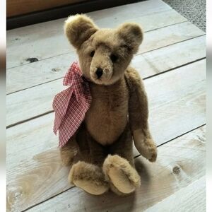The Green Mountain Bears Mary Meyer Jointed Plush Bear with Plaid Bow 15"